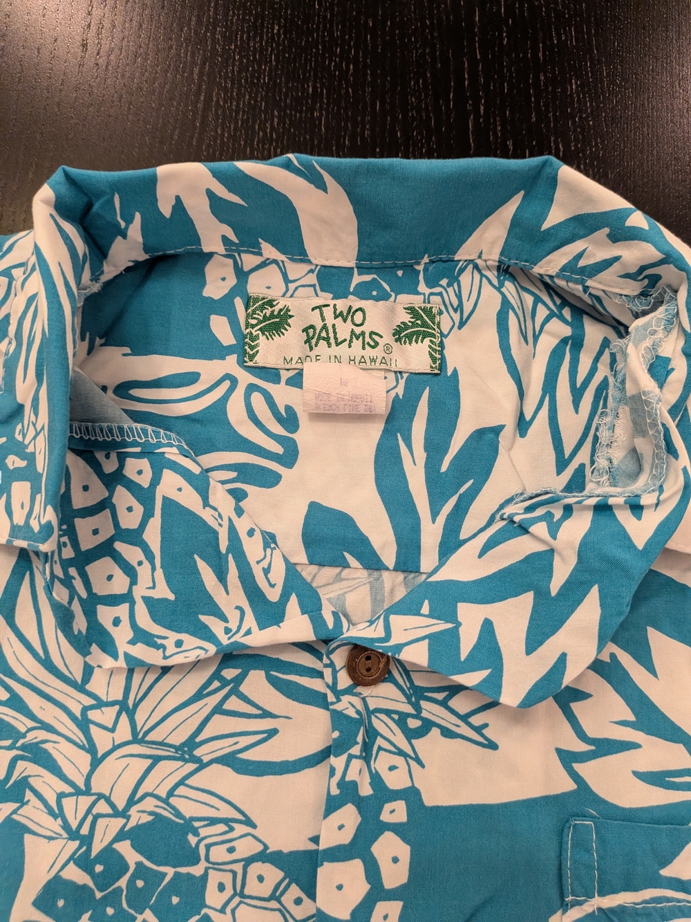 Men's Teal and White Pineapple Print Camp Shirt - Picture 3 of 6